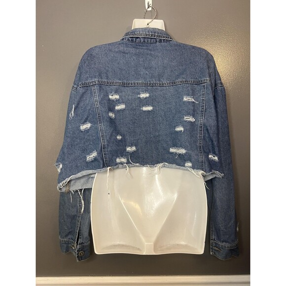 Highway Jeans Jacket Womens 2X Distressed Cropped Raw Hem Trucker VD703E1MCK - Picture 6 of 9